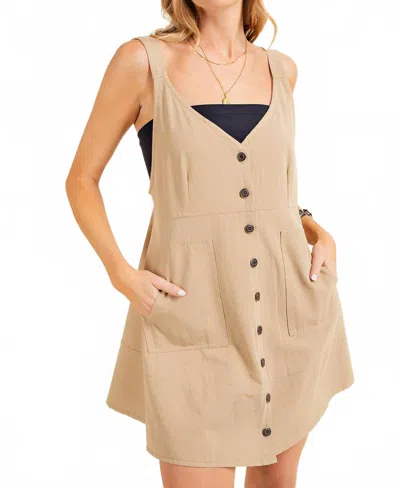 Kori Twill Jean Fabric Buckle Button Down Mini Dress In Taupe In Brown