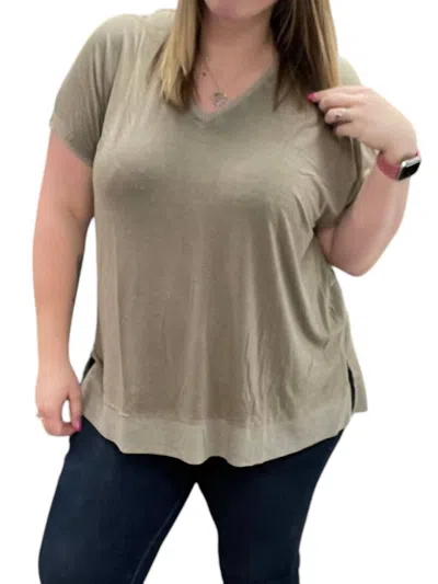 Kori Washed Knit Tunic Top In Mocha In Green