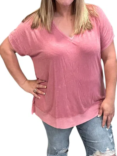 Kori Washed Knit Tunic Top In Raspberry In Pink