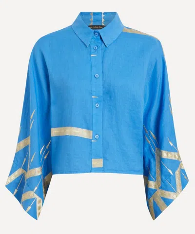 Kori Women's Blue-gold Embroidered Ramie Shirt