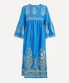 Kori Women's Blue-gold Feather Linen Midi Dress In Blue