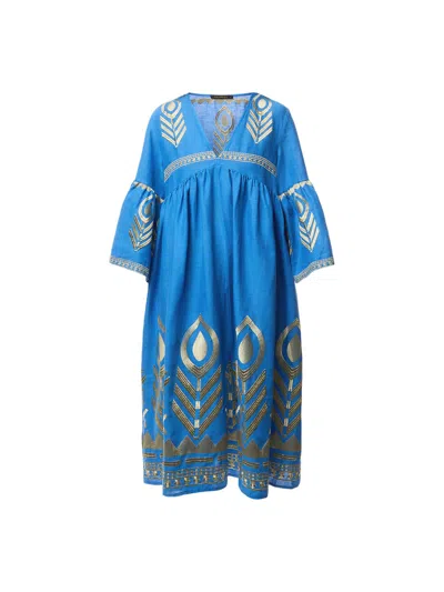 Kori Women's Linen Feather Midi Dress Blue