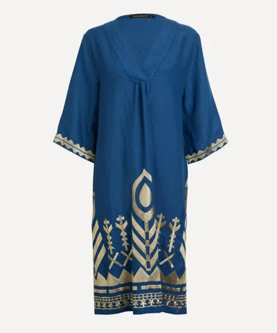 Kori Women's Linen Feather V-neck Midi Dress