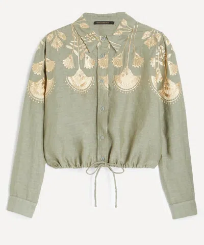 Kori Women's Papyrus Embroidered Linen Shirt In Green