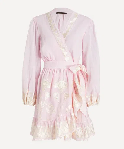 Kori Women's Papyrus Embroidered Linen Wrap Dress In Pink