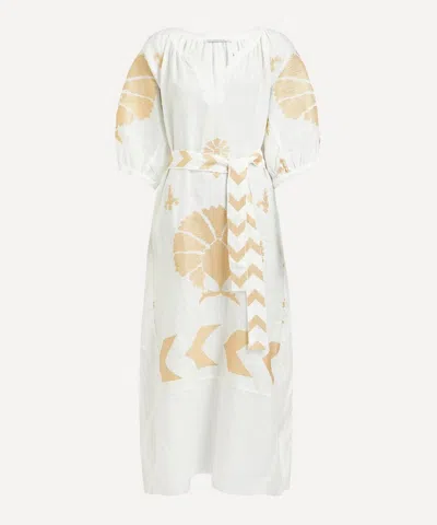 Kori Women's Peacock Embroidered Belted Midi-dress