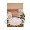 Korissa Bread Warmer Gift Box With Rectangular Wooden Board, Spoon & Dark Brown Tea Towel - Flower Oval