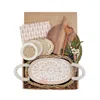 Korissa Bread Warmer Gift Box With Round Wooden Board, Spoon And Light Brown Tea Towel - Flower Oval