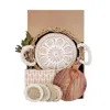 Korissa Bread Warmer Gift Box With Round Wooden Board, Spoon And Light Brown Tea Towel - Flower Round