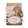 Korissa Bread Warmer Gift Box With Round Wooden Board, Spoon And Light Brown Tea Towel - Lovebirds Oval