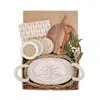Korissa Bread Warmer Gift Box With Round Wooden Board, Spoon And Light Brown Tea Towel - Tree Oval