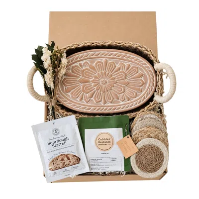 Korissa Brown / Neutrals Bread Warmer Gift Box With Coffee, Sourdough Starter, Olive Oil And Spoon - Flower 