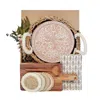 Korissa Brown / Neutrals Bread Warmer Gift Box With Rectangular Wooden Board, Spoon & Dark Brown Tea Towel -
