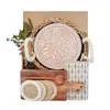 Korissa Brown / Neutrals Bread Warmer Gift Box With Rectangular Wooden Board, Spoon & Dark Brown Tea Towel -
