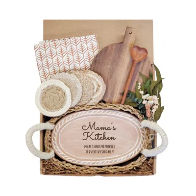 Korissa Brown / Neutrals Bread Warmer Gift Box With Round Wooden Board, Spoon And Light Brown Tea Towel - Mo