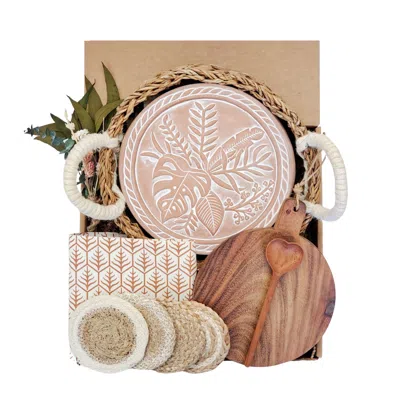 Korissa Brown / Neutrals Bread Warmer Gift Box With Round Wooden Board, Spoon And Light Brown Tea Towel - Pl