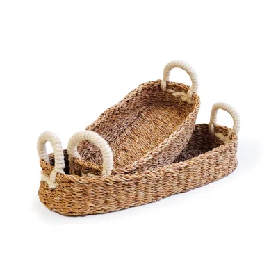 Korissa Brown Savar Bread Basket With White Handle - Set Of Two