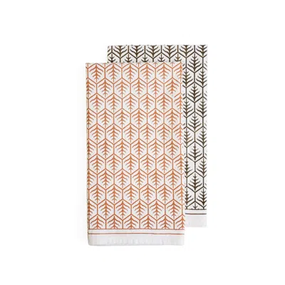 Korissa Hand Screen Printed Tea Towel - Set Of 2 In Brown