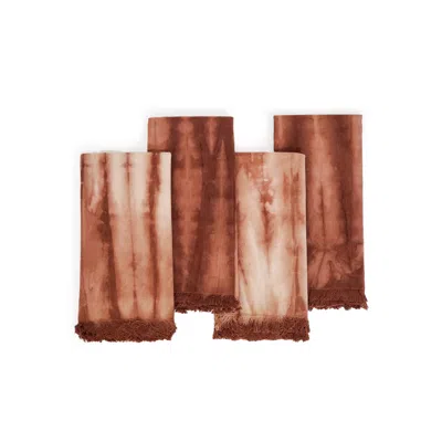 Korissa Handmade Tie Dye Cotton Napkin In Brown - Set Of Four