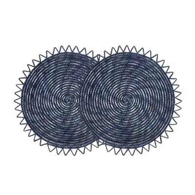 Korissa Handwoven Surya Palm Fiber Placemat In Indigo Blue - Set Of Two