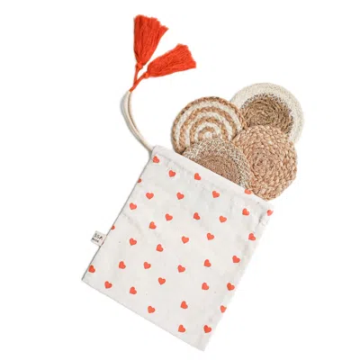 Korissa Natural Drink Coaster Gift Set With Heart Pouch In Multi