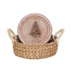 Korissa Neutrals Bread Warmer & Basket - Christmas Tree Round In Pink