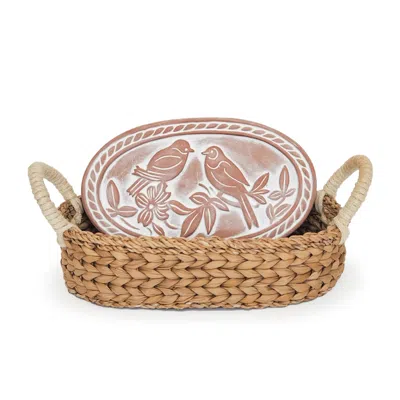 Korissa Neutrals Bread Warmer & Basket - Lovebirds Oval In Orange