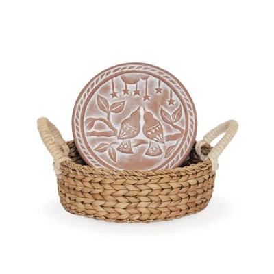Korissa Neutrals Bread Warmer & Basket - Lovebirds Round In Orange