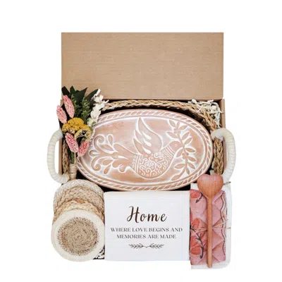 Korissa Neutrals Bread Warmer Gift Box With Pot Holder, Tea Towel And Spoon - Bird Oval In Multi