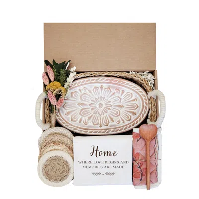 Korissa Neutrals Bread Warmer Gift Box With Pot Holder, Tea Towel And Spoon - Flower Oval In Multi