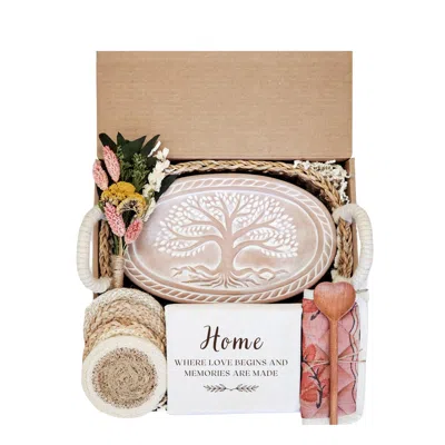 Korissa Neutrals Bread Warmer Gift Box With Pot Holder, Tea Towel And Spoon - Tree Oval In Multi