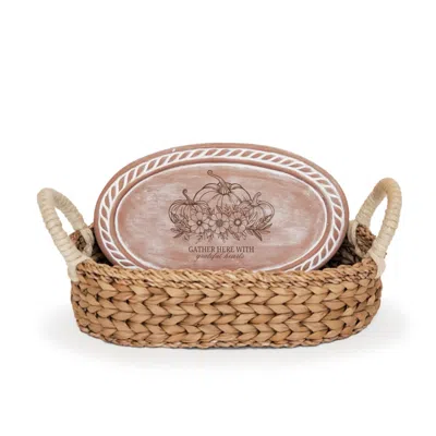 Korissa Neutrals / Brown Bread Warmer & Basket - Pumpkin Oval