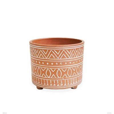 Korissa Neutrals Hand Etched Terracotta Pot - Small In Brown