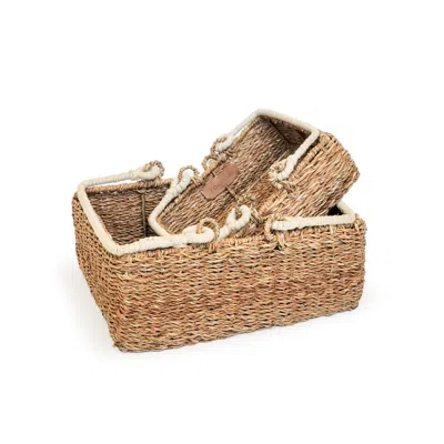 Korissa Neutrals Savar Storage Basket With Handle - Set Of 2 In Brown