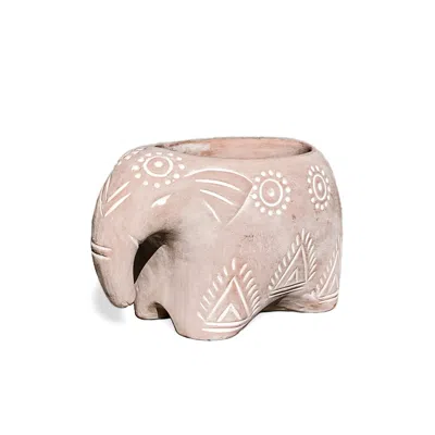 Korissa Neutrals Terracotta Pot - Folk Elephant In Orange