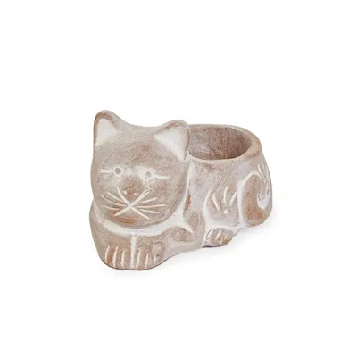 Korissa Neutrals Terracotta Tea Light Candle Holder - Cat In Orange