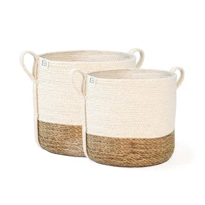 Korissa White Savar Basket With Side Handle - Set Of 2