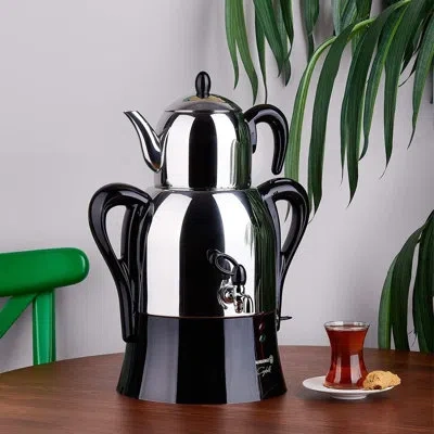 Korkmaz Caykolik A341-14 Stainless Steel Samovar 4.1 L Electric Inox Black 110 V Us Plug In Silver