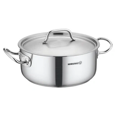 Korkmaz Gastro Proline 4.5 Liter Stainless Steel Low Casserole With Lid In Silver