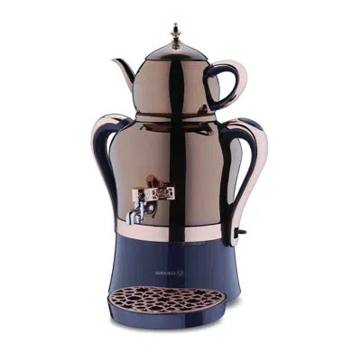 Korkmaz Hanedan A843-05 Stainless Steel Samovar 4.8 L Electric Rosegold 110 V Us Plug In Blue;silver