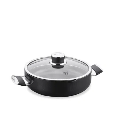 Korkmaz Lena Ceramic Stock Pot Induction Compatible Dutch Oven With Glass Lid, Low Casserole 3 Quart, Black,