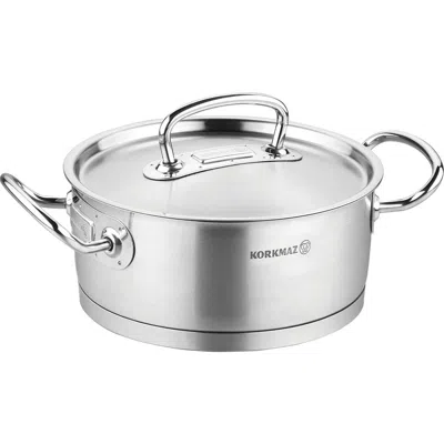 Korkmaz Proline Professional Series 2.8 Liter Stainless Steel Low Casserole With Lid In Silver
