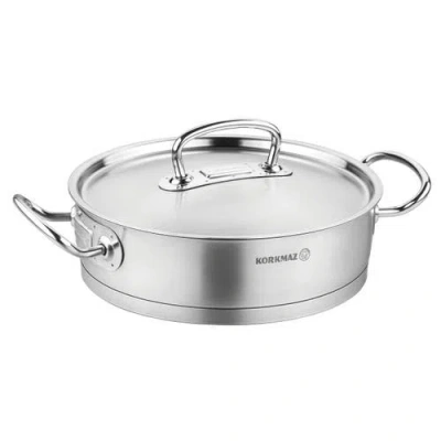 Korkmaz Proline Professional Series 3.1 Liter Stainless Steel Saute Pan With Lid In Silver