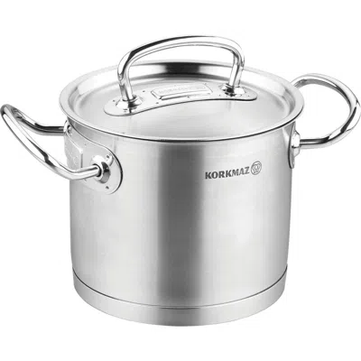 Korkmaz Proline Professional Series 4.8 Liter Stainless Steel Extra Deep Casserole With Lid In Silver