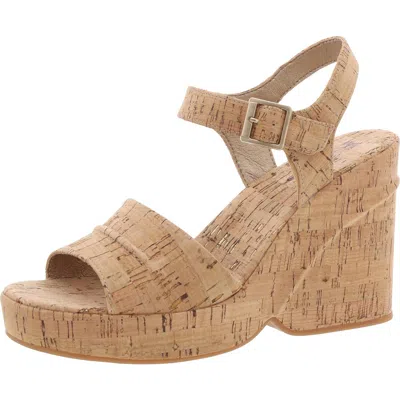 Korks Womens Buckle Cork Wedge Heels In White