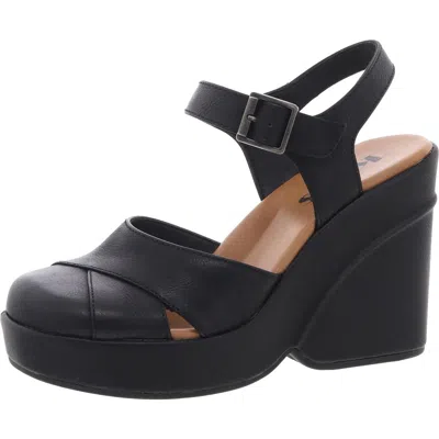 Korks Womens Buckle Faux Leather Platform Sandals In Black