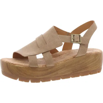 Korks Womens Buckle Faux Leather Platform Sandals In White