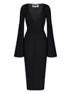 Korobeynikov Lace-up Flared-sleeve Midi Dress In Black