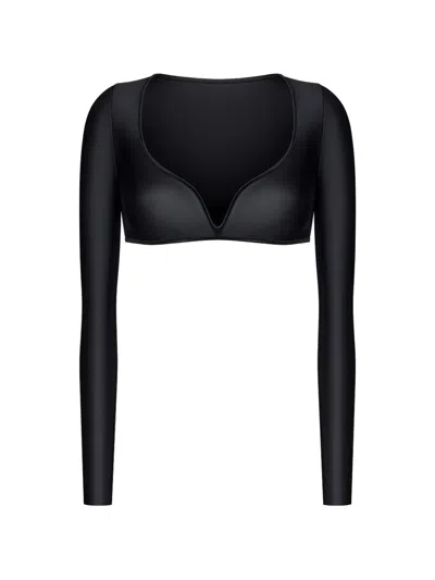 Korobeynikov Long-sleeve V-neck Crop Top In Black