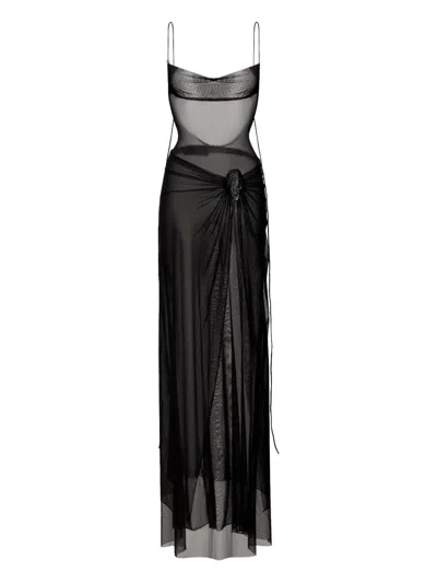 Korobeynikov Mesh Cowl-neck Maxi Dress In Black